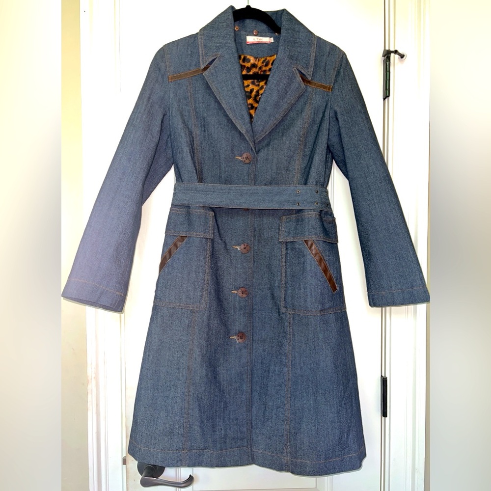 A Beautiful Timeless Classic Denim Trench Coat with Leather Trim🔥🔥🔥